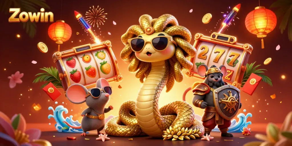 Zowin brings excitement with a vibrant 3D casino scene featuring Medusa and a warrior mouse.