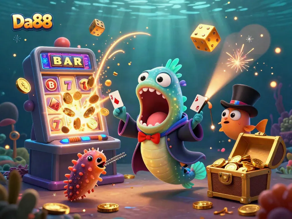 Experience thrilling gameplay at Da88 with vibrant casino characters and exciting jackpot scenes.