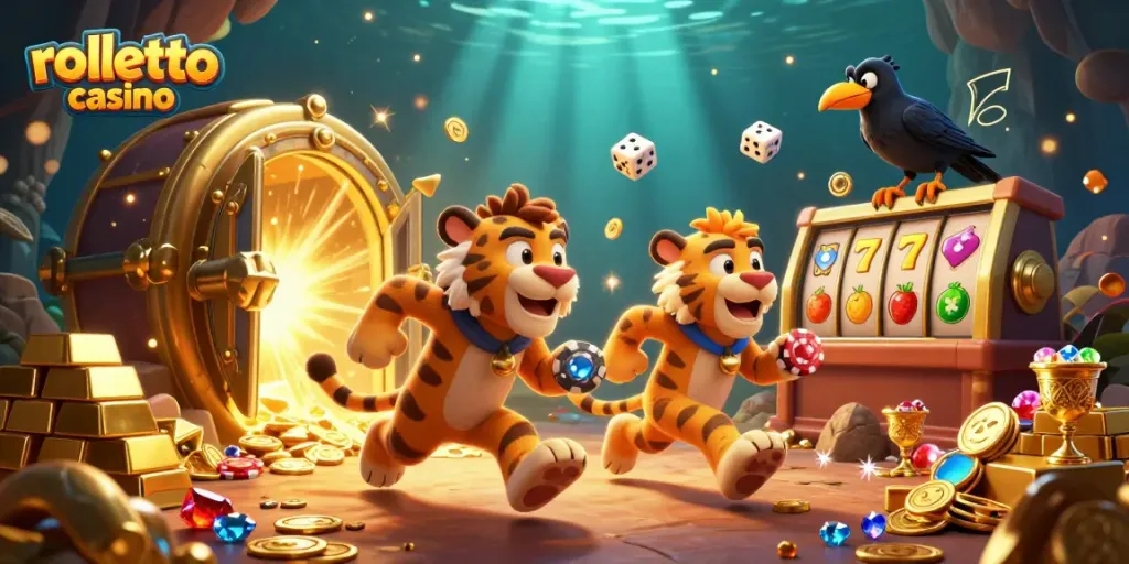 Experience rolletto casino fun with engaging 3D caveman scenes and slot game excitement.
