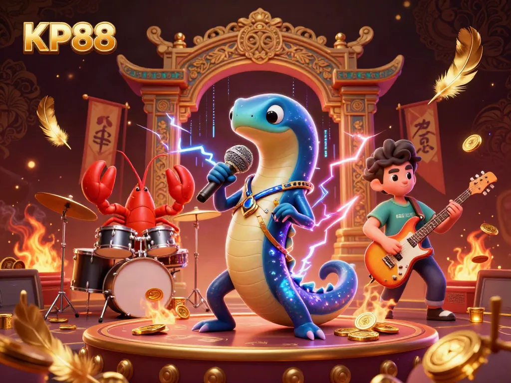 Engage in electrifying KP88 casino action with vibrant underwater characters performing amidst dynamic gold coins.