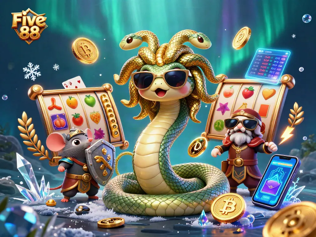 Experience gaming excitement with Five 88 featuring a friendly Medusa and jackpot slot reels.