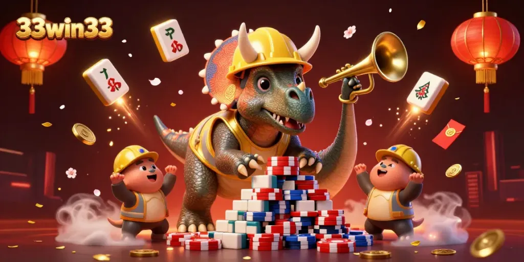 Experience thrilling 33win33 gameplay with a fun casino-themed celebration scene!