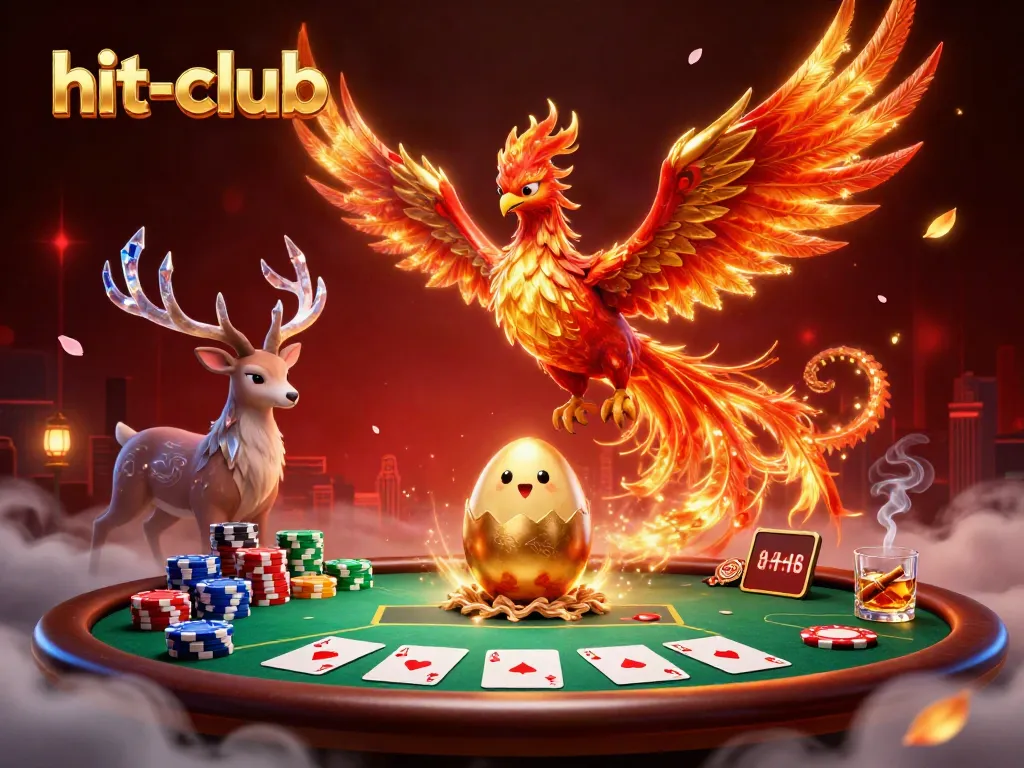 Enjoy a vibrant gaming experience at hit-club featuring poker scenes and mythical creatures.