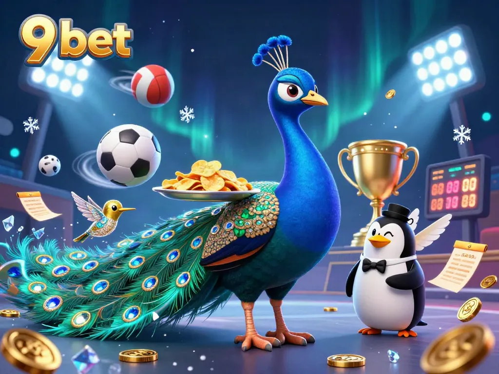 Join the excitement of 9 bet with vibrant casino experiences featuring a dazzling peacock and sports elements.