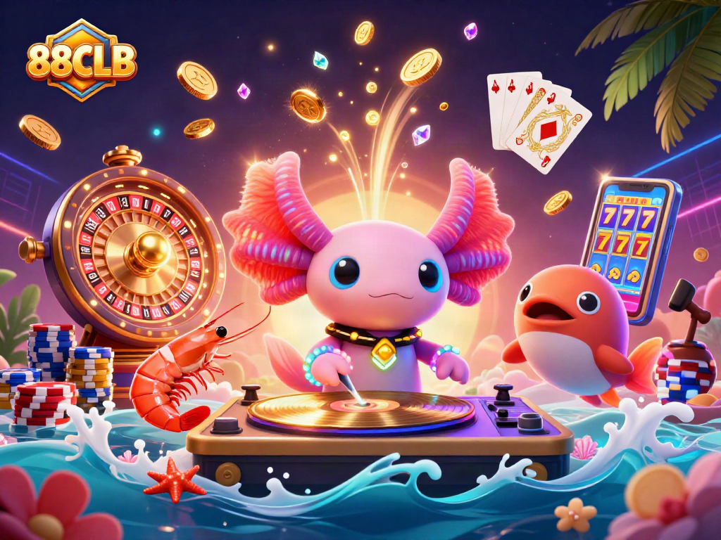 Experience 88CLB's vibrant casino scene with neon characters and engaging game elements.
