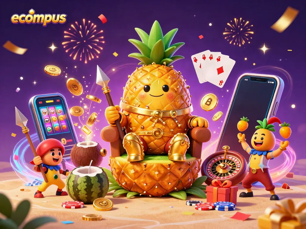 Experience thrilling gameplay with ecompus as vibrant characters and casino elements come alive in a dynamic scene.