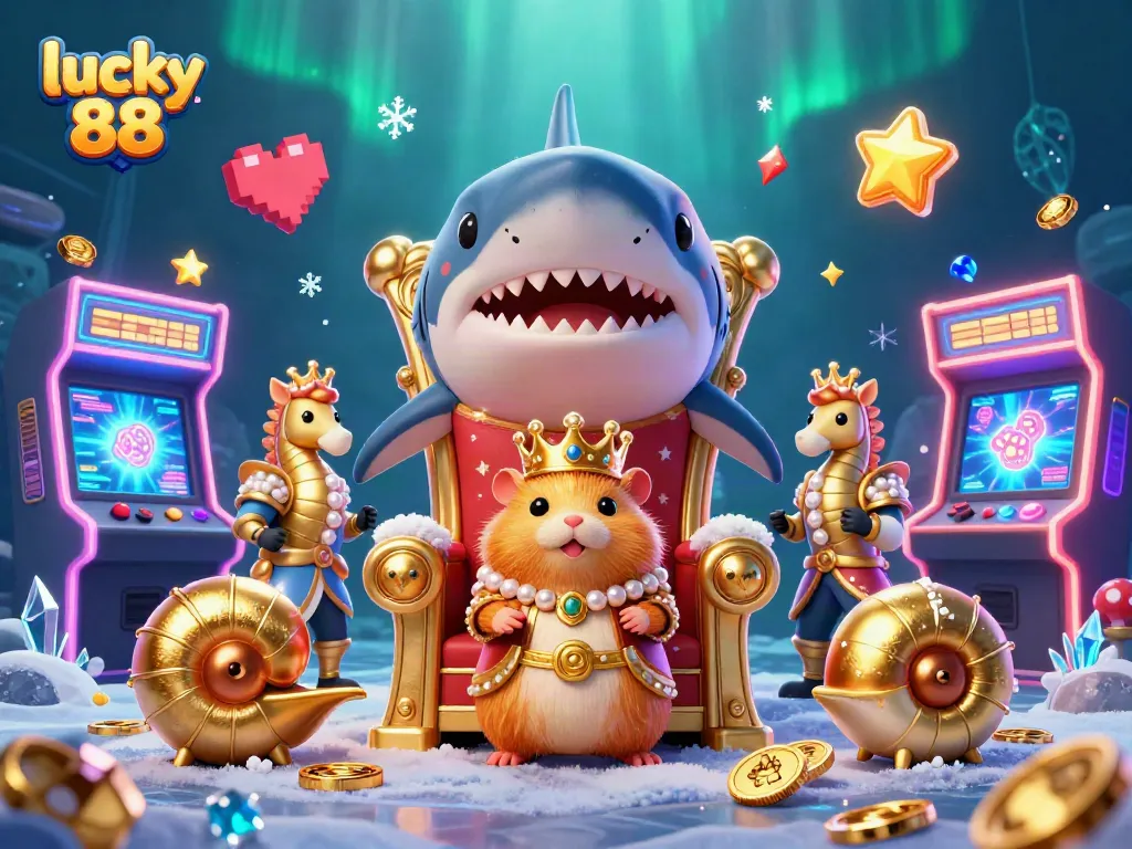 Experience luck and excitement with lucky 88 in this vibrant 3D casino scene featuring a golden hamster king.