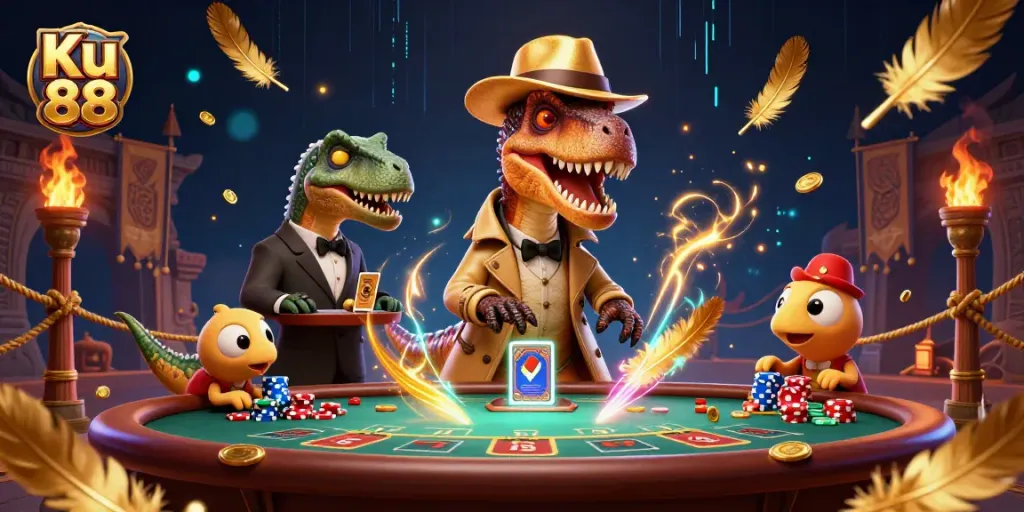 Engage in thrilling betting experiences at Ku 88 with dynamic casino elements and vibrant characters.