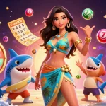 Engage with 77GG's vibrant gaming universe featuring a beach goddess and fun lottery elements.