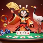 Bongdalu's vibrant action-packed scene with kabuki warriors and poker elements lighting the casino atmosphere.