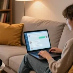 Engaging with ai chat nsfw on a cozy sofa with warm lighting