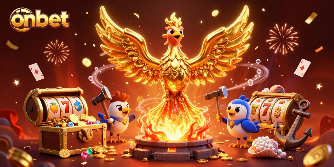 Win big with onbet's vibrant 3D scene filled with golden opportunities and gaming excitement.