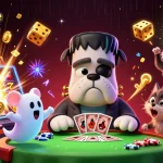The vibrant scene showcases the best online casinos in Australia with lively characters and exciting gameplay.
