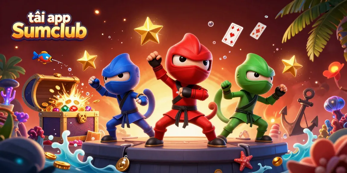 Engage with the thrilling experience of tải app Sumclub featuring vibrant 3D chameleons ready for action amidst colorful gaming elements.