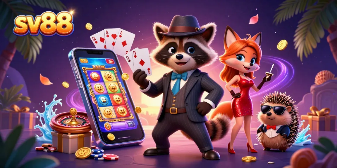 Join the excitement at sv88 with a suave raccoon and friends playing high-stakes casino games.