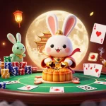 11win showcases an engaging moon-themed casino scene with poker chips and mooncakes.