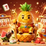 Experience thrilling gameplay with tx88 at a vibrant casino scene featuring a pineapple king and tropical elements.