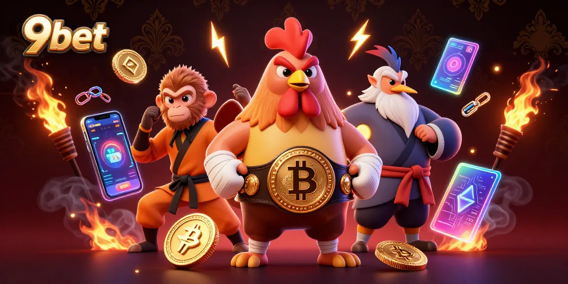 Engage in exciting gaming at 9bet with a vibrant 3D illustration of casino characters.