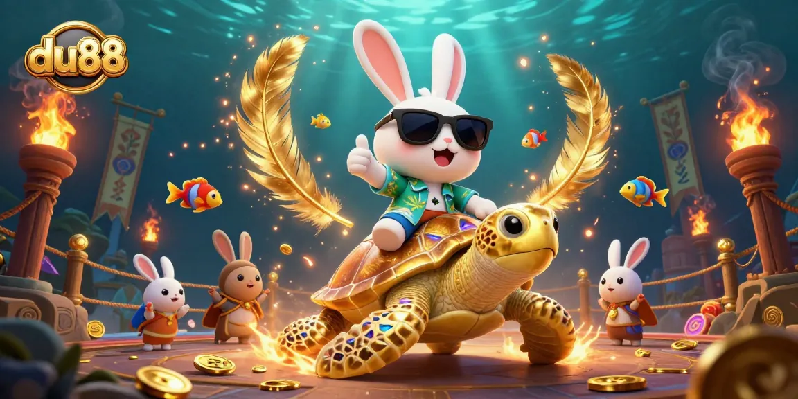 Experience exciting gameplay with du88, featuring a lucky rabbit and golden turtle in a vibrant casino scene.