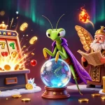 Engage with 11win’s vibrant 3D scene featuring fortune teller and slot machine excitement.