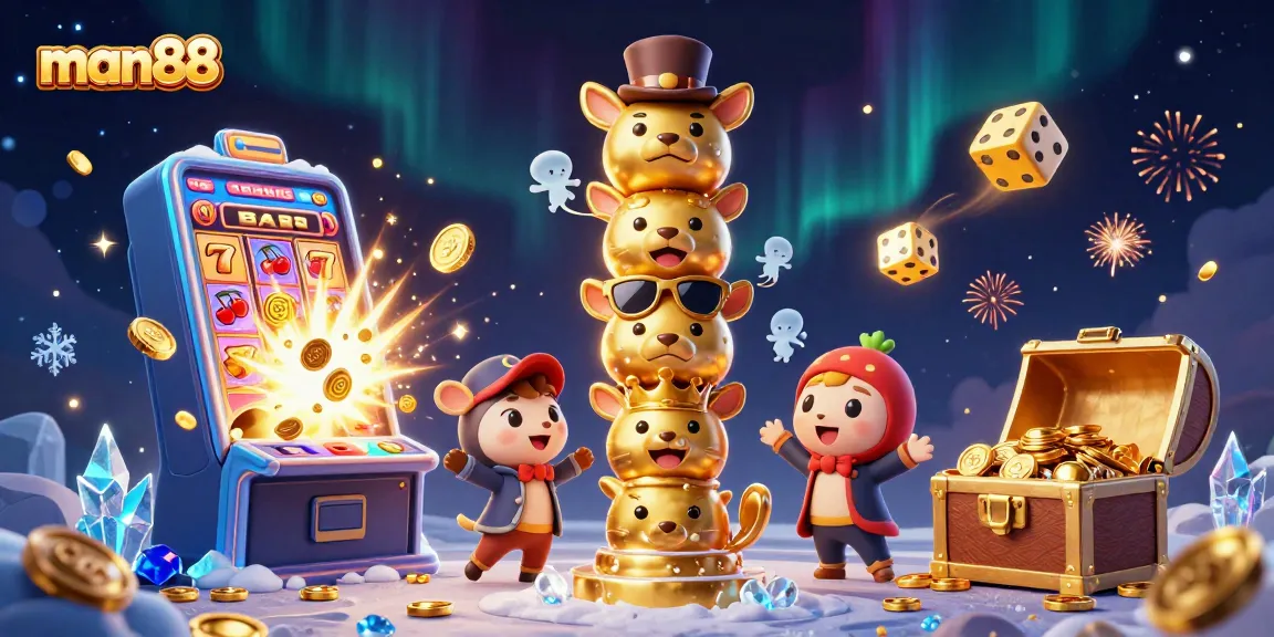 Experience thrilling jackpots at man88 with vibrant totem characters and dynamic slot machine action!