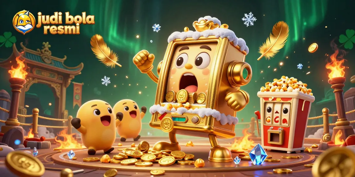 Spin to win with judi bola resmi, featuring vibrant slot machines amidst a dynamic gambling scene.