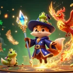 Nohu90 players engage in thrilling slot adventures with the wizard fox, phoenix, and enchanted frog.